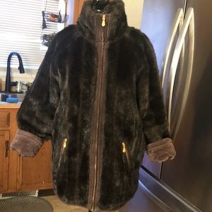 Vintage JLB Brown Leather Suede Reversible Faux Fur Coat